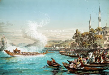Osmanska riket: maritim fest i Konstantinopel. Litografi från 1800-talet. Library of Decorative Arts, Paris