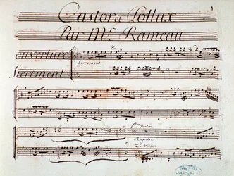Sida med partitur av Castor et Pollux, lyrisk tragedi av Rameau (1737)