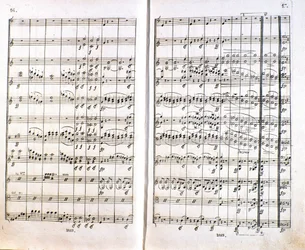 Sida av den första tyska upplagan av partituret till Symphony n. 1 i C-dur av den tyske kompositören Ludwig van Beethoven (1770-1827) (1799-1800). Bonn