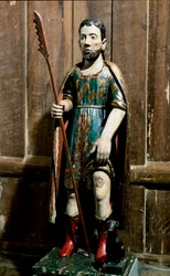 Populär konst: "" Saint Roch"" Helgonet bär pesten på benet. Anonym 1700-talsskulptur. Sao Paulo, konstmuseum