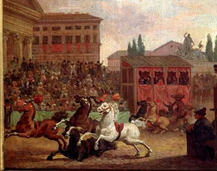 Populära festligheter: "" Rasen (eller palio) av "" Barberi"" Anonym målning från 1700-talet. Rom Museo del Folklore