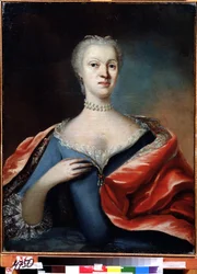 Porträtt av prinsessan Charlotte Christine av Brunswick Wolfenbuttel, hustru till Tsarevich Alexei av Ryssland (1694-1715) (Porträtt av Charlotte Christine av Brunswick Wolfenbuttel, hustru till Tsarevich Alexei av Ryssland). Anonym målning. Olja på duk,