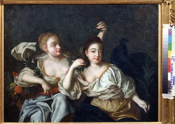 Porträtt av kejsar Peter den stores döttrar (Porträtt av Peter den stores döttrar). Anonym målning. Olja på duk, 69 x 84 cm, tidigt 1700-tal. Statens konstmuseum för Republiken Karelen, Petrosavodsk (Republiken Karelen).