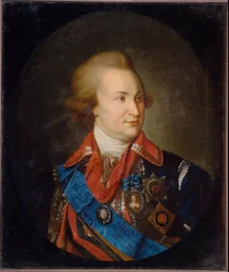 Porträtt av prinsen av Tauris, generalmarskalk och statsman, Grigori Aleksandrovich Potemkin (eller Potiomkin) (1739-1791). (Porträtt av prins Tauris, generalfältmarskalk, statsmannen G. A. Potyomkin). Tsarina Katarina II:s favorit (1729-1796). Pe