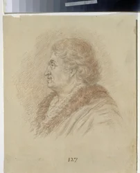 Porträtt av prinsen av Tauris, generalmarskalk och statsman Grigori Aleksandrovich Potemkin (Potyomkin) (1739-1791). (Porträtt av prinsen av Tauris, generalfältmarskalk, statsmannen G. A. Potyomkin). Anonym teckning, penna, sangvin på papper. art ro