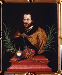 Porträtt av tsaren Ivan V Aleksijevitj (1666-1696) (Porträtt av tsaren Ivan V Aleksijevitj). Anonym målning. Olja på duk