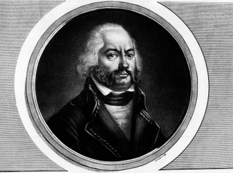 Porträtt av Adam Philippe, jarl av Custine (1740 - 1793), fransk general. Gravyr i "" Komplett samling av historiska målningar från den franska revolutionen, i tre volymer.""" 1804.