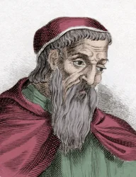 Porträtt av Amerigo Vespucci (1454-1512), italiensk sjöfarare och upptäcktsresande. Gravyr från 1800-talet.