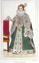 Porträtt av Anne av Österrike (1601-1666). Gravyr från 1830