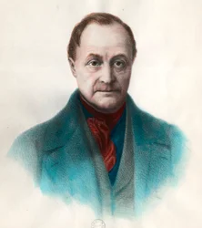 Porträtt av Auguste Comte (1798 - 1857), fransk filosof. Gravyr från 1800-talet. Privat samling.