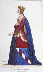 Porträtt av Blanche av Navarra (1224 -1283) Frankrikes drottning Brud till Johannes I Roux 1236. Gravyr av 1830
