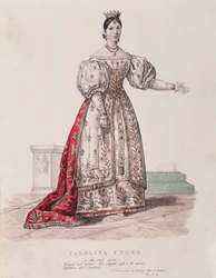 Porträtt av Caroline Ungher (Unger) som uppträder i I Normanni a Parigi (gravyr)