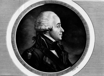 Porträtt av Charles Francois Dumouriez (1739-1823), utrikesminister. Gravyr i "" Komplett samling av historiska målningar från den franska revolutionen, i tre volymer.""" 1804.