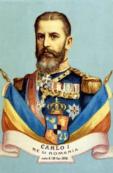 Porträtt av Charles I (Carol I) (1839-1914), kung av Rumänien. 1800-talets kromolitografi