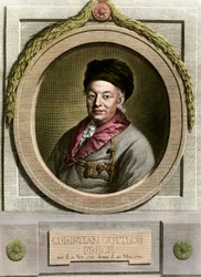 Porträtt av Christian Frege (1715-1781) tysk matematiker och filosof Gravyr från 1700-talet Privat samling