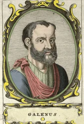 Porträtt av Claude Galien (Claudio Galeno eller Claudius Galenus eller Galenus, v. 131 - v. 201), grekisk läkare. 1700-talsgravyr.