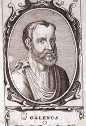 Porträtt av Claudius Galenus (Klaudios Galenos eller Claudio Galeno eller Galenos, omkring 131 - omkring 201), grekisk läkare. Gravyr från 1700-talet.