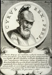 Porträtt av Kyros II (ca 559-529 f.Kr.), kallad Kyros den store, grundare av Persiska riket. Gravyr från 1700-talet. Privat samling