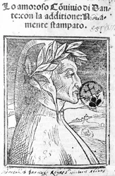 Porträtt av Dante Alighieri (1265 - 1321), italiensk poet. Frontispice av "" Il Convivio ""