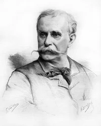 Porträtt av Ernest Reyer.Fransk kompositör (1823 till 1909) Teckning av M.G. Vuillier.