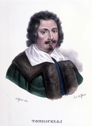 Porträtt av Evangelista Torricelli eller Toricelli (1608 - 1647), italiensk fysiker
