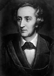 Porträtt av Felix Mendelssohn Bartholdy (1809-1847), tysk kompositör och regissör Litografi. 1800-talet. Milano, biblioteca del conservatorio