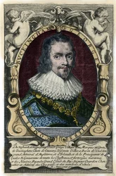 Porträtt av George Villiers (1592-1628) Hertig av Buckingham Gravyr från 1600-talet