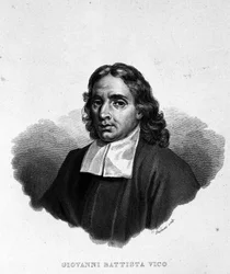 Porträtt av Giambattista Vico (1668-1744), historiker, jurist och filosof Italien. Kallas även Giovanni, Gian Battista, Jean Baptiste eller Jean-Baptiste. Gravyr av 1800-talet