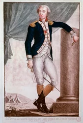 Porträtt av Gilbert du Motier, markis de Lafayette (gravyr