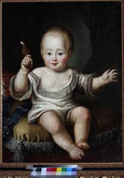 Porträtt av storhertig Alexander Pavlovich av Ryssland (1777-1825) som baby, anonym. Olja på duk, slutet av 1770-talet