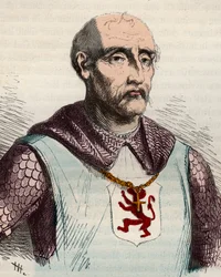 Porträtt av Gui eller Guy de Dampierre (1226-1305) Greve av Flandern och greve av Namur - Gravyr från 1868 i "Belgiens historia från primitiv tid till slutet av Leopold I:s rege""" av Theodore Juste (1818-1888) ). Privat samling.