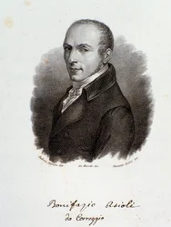 Porträtt av den italienske kompositören Bonifazio Asioli (gravyr. 1800-talet)