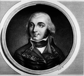 Porträtt av Jean Baptiste, greve Jourdan, marechal av Frankrike (1762-1833). Gravyr i "" Komplett samling av historiska målningar från den franska revolutionen, i tre volymer.""" 1804.