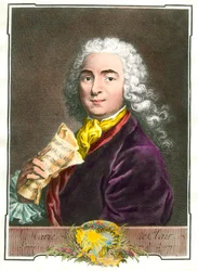 Porträtt av Jean Marie Leclair (1697-1764), musiker, tonsättare och balettmästare vid kungens kammare. Gravyr från 1700-talet. Privat samling