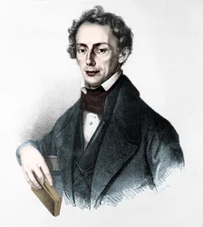 Porträtt av Christian Andreas Doppler (1839). Österrikisk fysiker. Gravyr från 1800-talet.