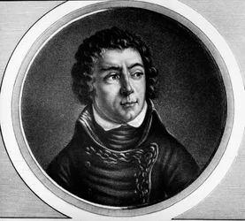 Porträtt av Louis Alexandre (Louis-Alexandre) Berthier (1753-1815), prins av Neuchatel, marskalk av Frankrike - Gravyr i ""Komplett samling av historiska målningar från den franska revolutionen, i tre volymer""