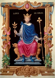 Porträtt av Ludvig VI känd som "the Gros" (1081-1137). Miniatyr i ""Recueil des Kings de France"", av Jean du Tillet, cirka 1555-1566. BN, Paris
