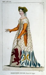 Porträtt av Marguerite de Bar, damen av Ligny (ca 1223 - 1275), gravyr från 1830.