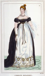 Porträtt av Marie-Annonciade känd som Caroline Bonaparte (1782-1839), prinsessan Murat, drottning av Neapel. Gravyr från 1830