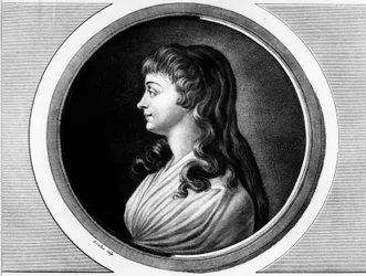 Porträtt av Marie-Jeanne Phelippon, hustru till Roland de La Platiere dit "" Madame Roland" (1754-1793). Gravyr i "" Komplett samling av historiska målningar från den franska revolutionen, i tre volymer.""" 1804.