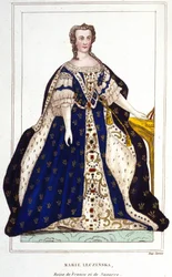 Porträtt av Marie Leczinska, Frankrikes drottning (1703-1768) (Leczinska; Leszka; Leszinske). Gravyr från 1830.
