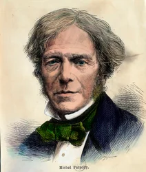 Porträtt av Michel Faraday (1791 - 1867) engelsk fysiker. Gravyr av 1800-talet. Privat samling.