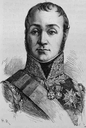 Porträtt av Nicolas Oudinot, hertig av Reggio (1767 - 1847). Gravyr från slutet av 1800-talet i "Histoire de France"" av H. Martin.