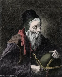Porträtt av Nostradamus, Michel de Notre Dame (1503-1566) Fransk astrolog och läkare - Gravyr från 1800-talet