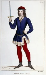 Porträtt av Pierre, greve av Alençon (1251 - 1284), gravyr från 1830.
