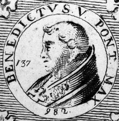 Porträtt av påven Benoit V. Gravyr från 1800-talet.