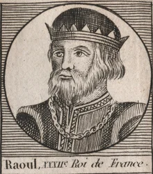 Porträtt av Raoul av Frankrike (eller Rodolphe, ca 890-936) Frankens kung - Rudolph (Raoul, Rodolphe) av Bourgogne, Frankrikes kung (923-936) - gravyr från "Instruction sur l