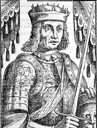 Porträtt av Roger II av Hauteville (Ruggero Altavilla) (1097-1154), grundare av monarkin på Sicilien. Xilografi av 1500-talet.