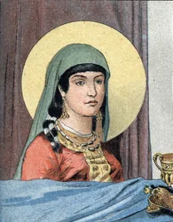 Porträtt av den heliga Kattilde, frankernas drottning (v. 475-545), hustru till Chlodvig I.