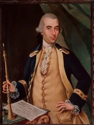 Porträtt av Sante Aguilar (ca 1734-1808) italiensk oboist Anonym målning. Bolognas civila bibliografiska museum från 1700-talet